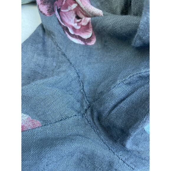 Made in Italy Floral‎ Print Linen Like Pants Casual Elastic Waist - Picture 5 of 6